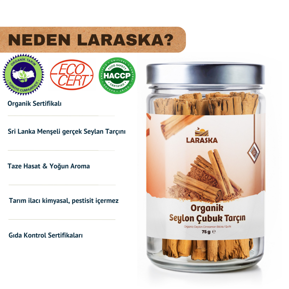 Organik Seylan Çubuk Tarçın 75g- Organic Ceylon Cinnamon Sticks