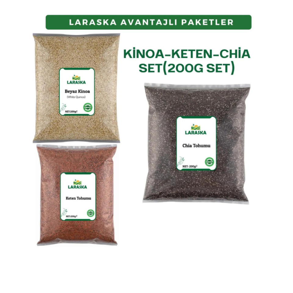 Chia Tohumu-Çiya Tohumu 100g-Keten Tohumu 100g-Beyaz Kinoa 100g-AVANTAJLI PAKET SET