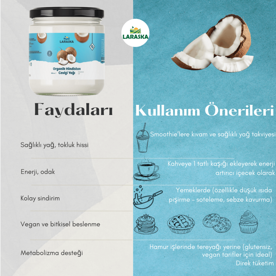 Organik Hindistan Cevizi Yağı 150ml Soğuk Sıkım - Organic Coconut Oil