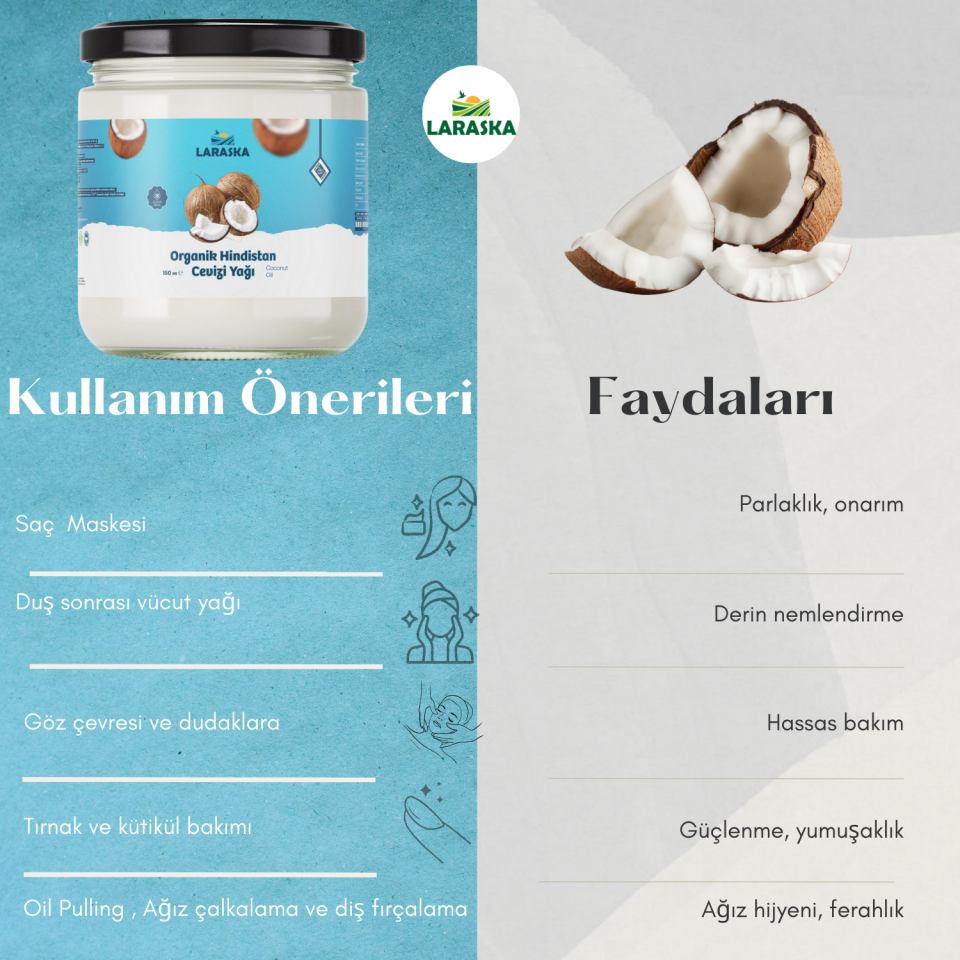Organik Hindistan Cevizi Yağı 150ml Soğuk Sıkım - Organic Coconut Oil