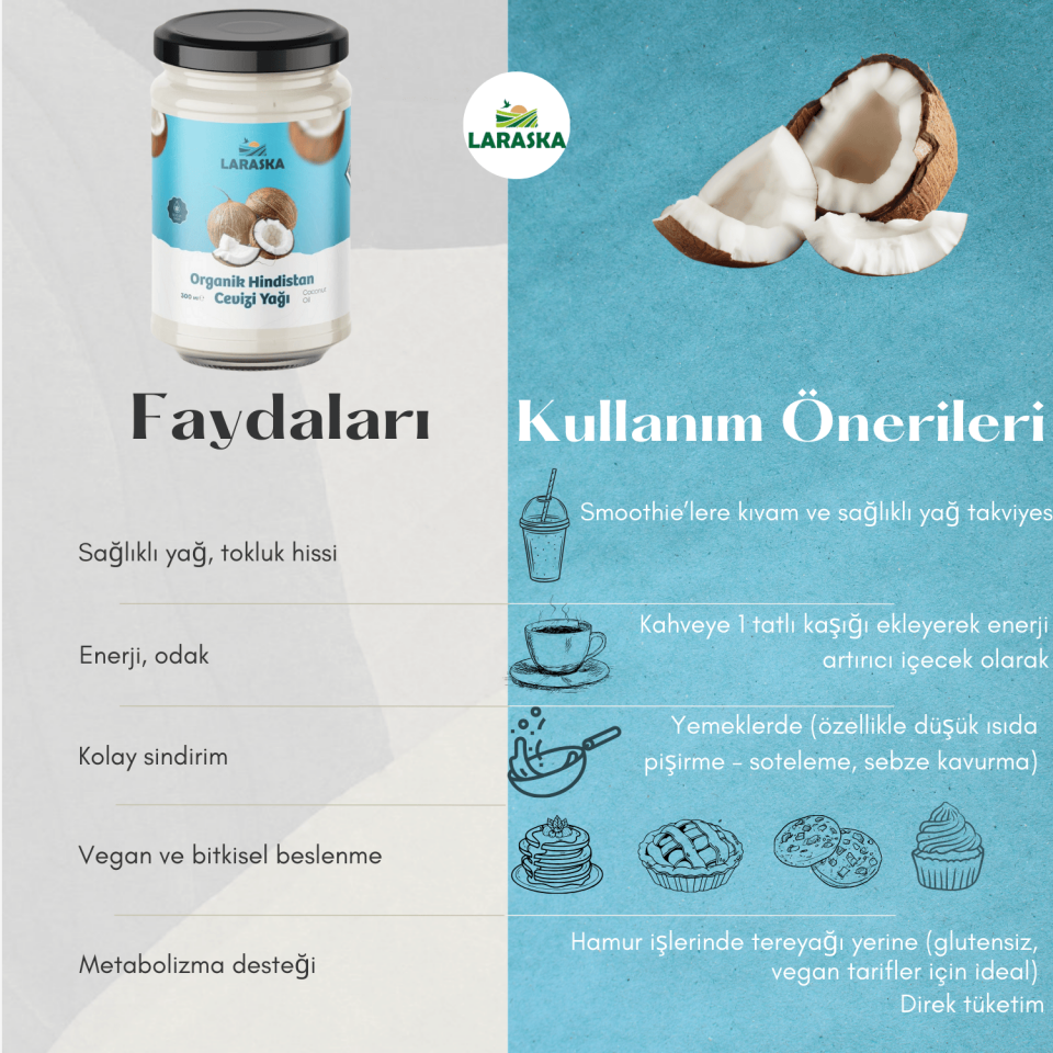Organik Hindistan Cevizi Yağı 300ml Soğuk Sıkım - Organic Coconut Oil