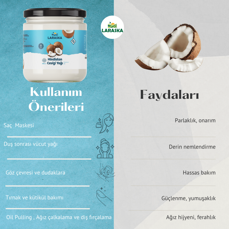 Hindistan Cevizi Yağı 300 ml – %100 Doğal, Yenilebilir / Cilt Bakımı Soğuk Sıkım Coconut Oil