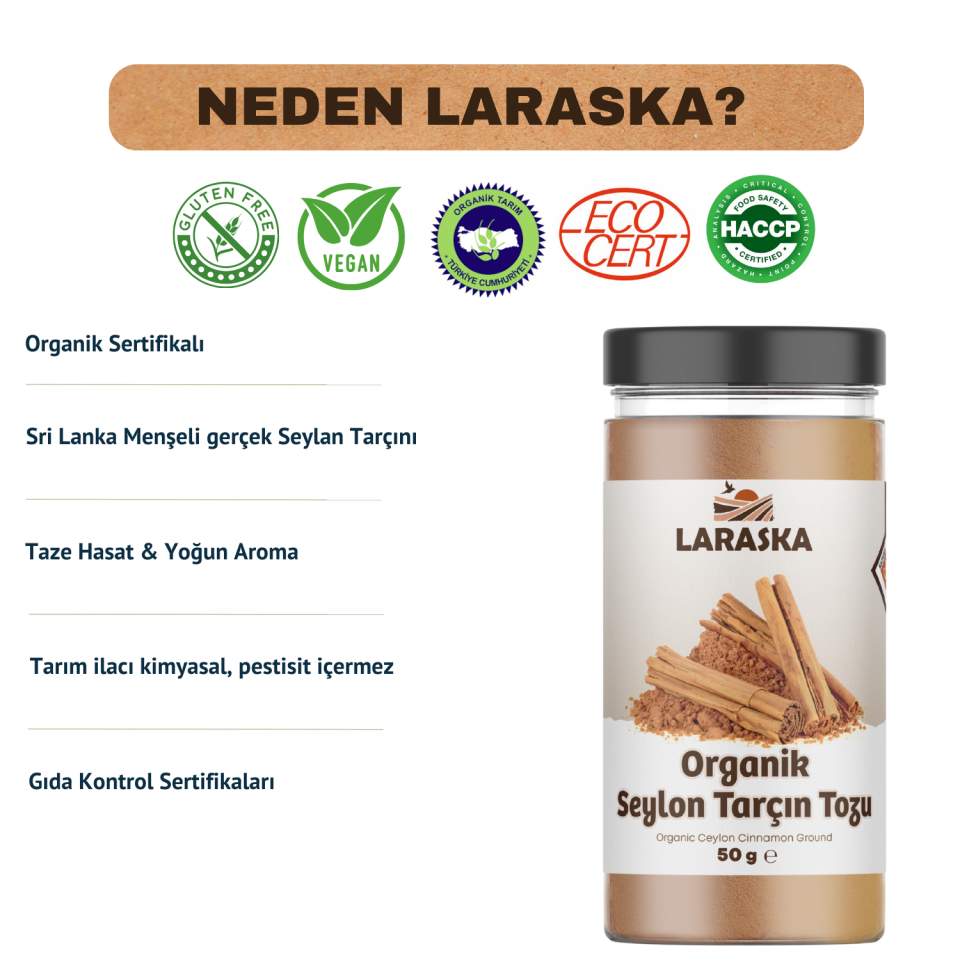 Organik Seylan - Seylon Tarçın Toz 50g - Organic Ceylon Cinnamon Powder 50g- Organically Certified