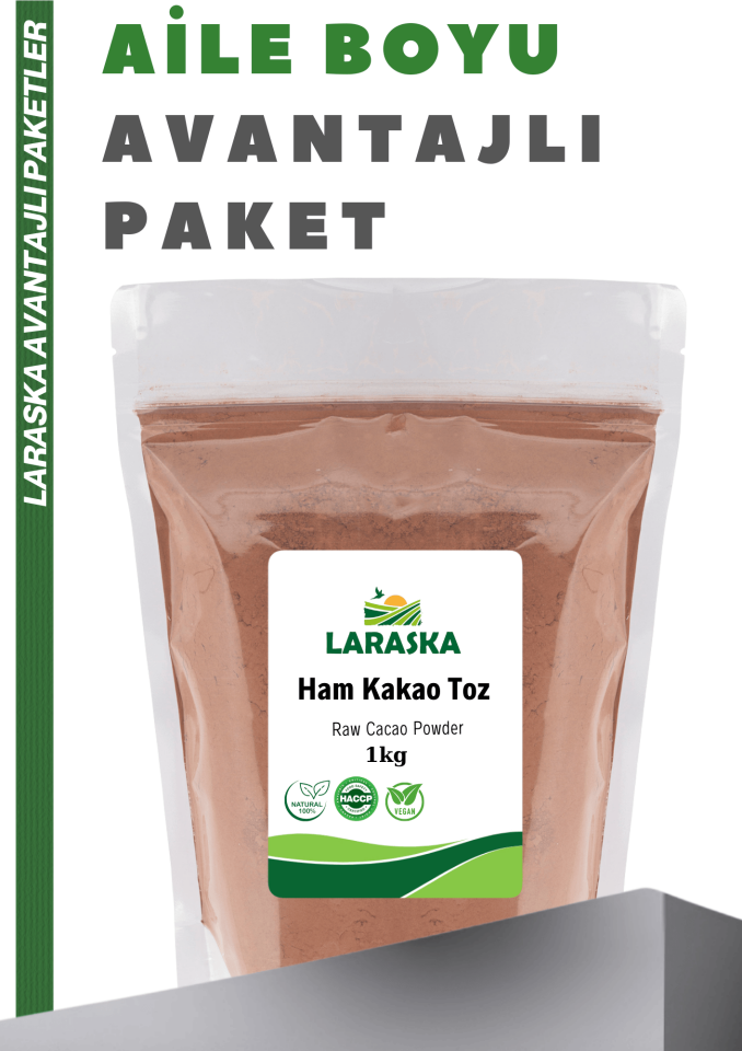 Natural Ham Kakao Toz 1kg - Raw Cacao Powder Aile Boyu Paket