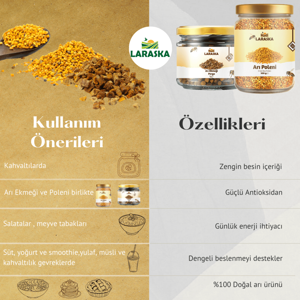 Arı Poleni 100g & Arı Ekmeği 100g Set Kuru -Laraska Avantajlı Setler