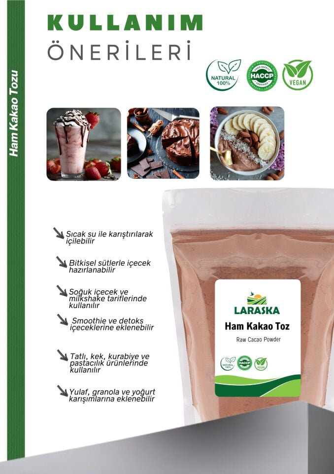 Natural Ham Kakao Toz 5kg - Raw Cacao Powder Aile Boyu Paket