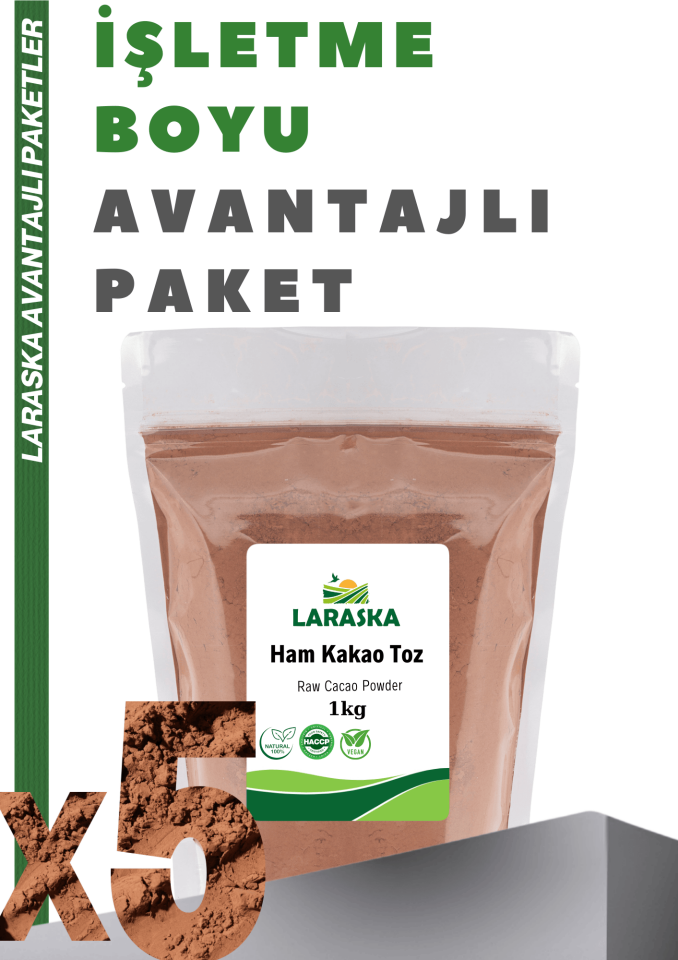 Natural Ham Kakao Toz 5kg - Raw Cacao Powder Aile Boyu Paket