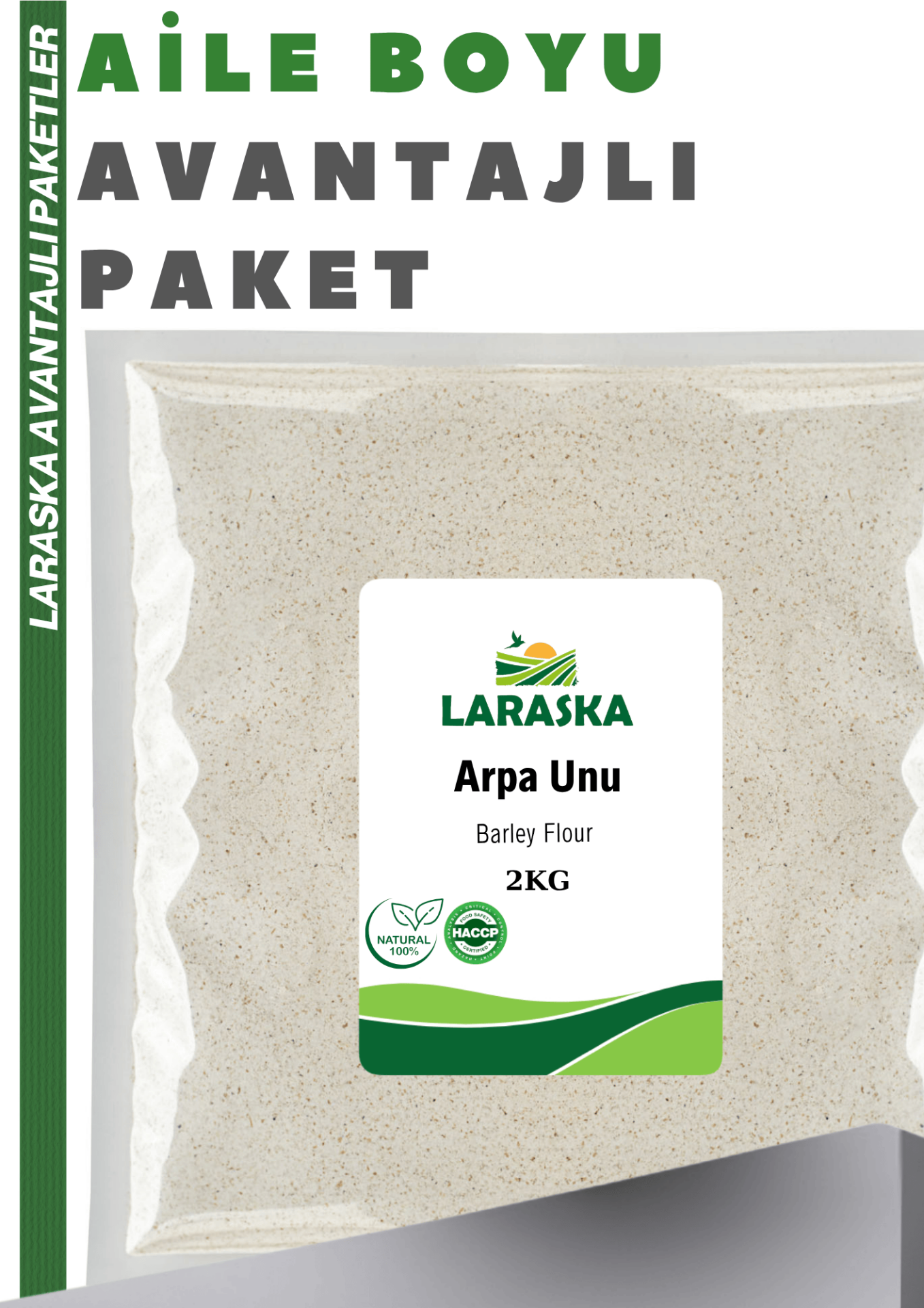 Arpa Unu 2kg Taş Değirmen Barley Flour Düşük Glisemik İndeksli Yüksek Lifli Doypack Kilitli Paket