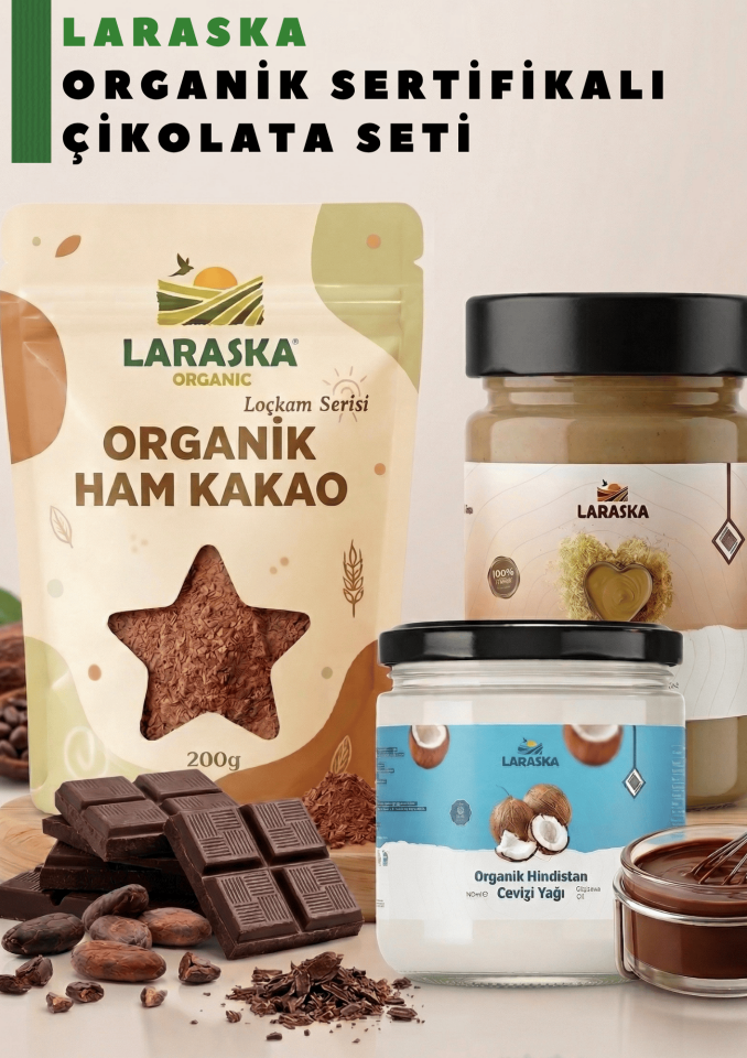 Organik Çikolata Yapım Kiti Organik Ham Kakao Tozu 200g Organik Tahin 300g Organik Hindistan Cevizi Yağı 150ml