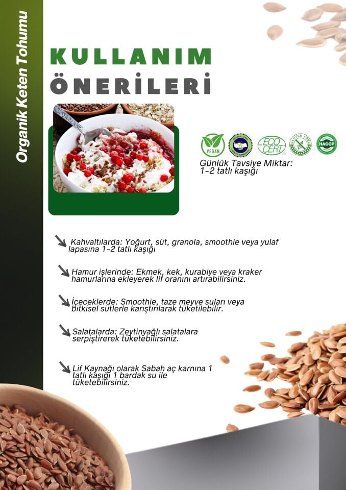 Organik Keten Tohumu 1kg Organic Brown Flaxseed
