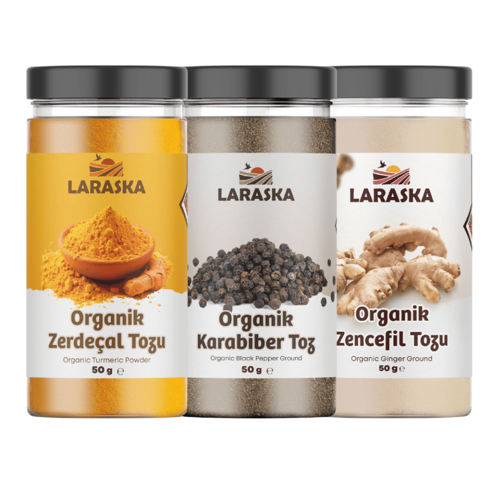 Organik Baharat Seti Organik Zerdeçal 50g Organik Zencefil 50g Organik Karabiber 50g Avantajlı Set