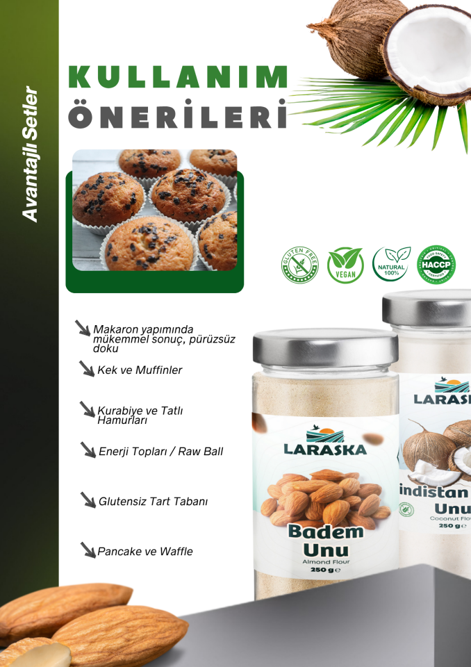 Glutensiz Un Seti Badem Unu 250g Hindistan Cevizi Unu 250g