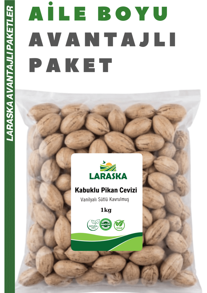 Kabuklu Pikan Cevizi 1kg Vanilyalı Sütlü Kavrulmuş Aile Boyu Avantajlı Paket