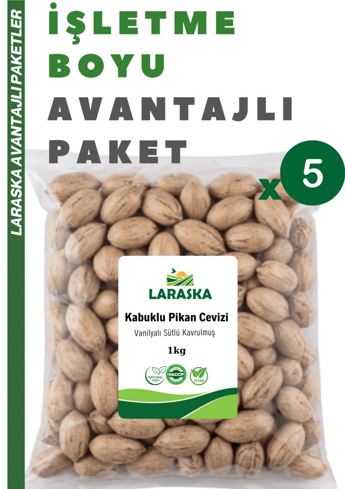Kabuklu Pikan Cevizi 5kg Vanilyalı Sütlü Kavrulmuş İşletme Boyu Avantajlı Paket