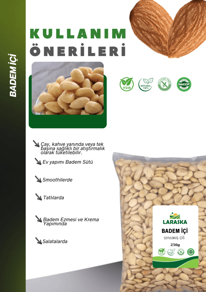 Badem İçi Soyulmuş Çiğ 250g- Blanched Almonds Raw