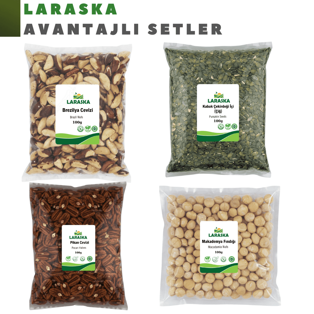 Lüks Kuruyemiş Seti Yılbaşı Özel - Makademya 100g Pikan 100g Kabak Çekirdeği 100g Brezilya Cevizi 100g