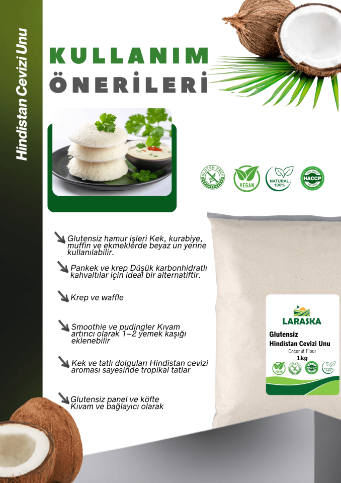Glutensiz Hindistan Cevizi Unu 1kg- Coconut Flour Gluten Free