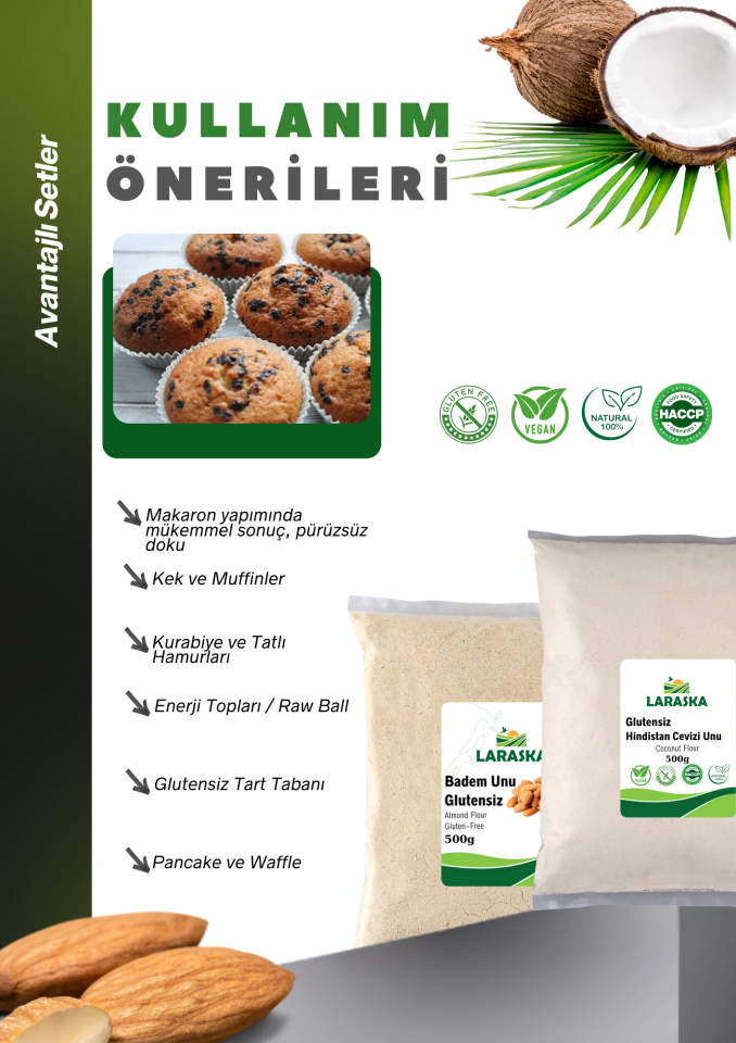 Glutensiz Un Seti Badem Unu 500g Hindistan Cevizi Unu 500g