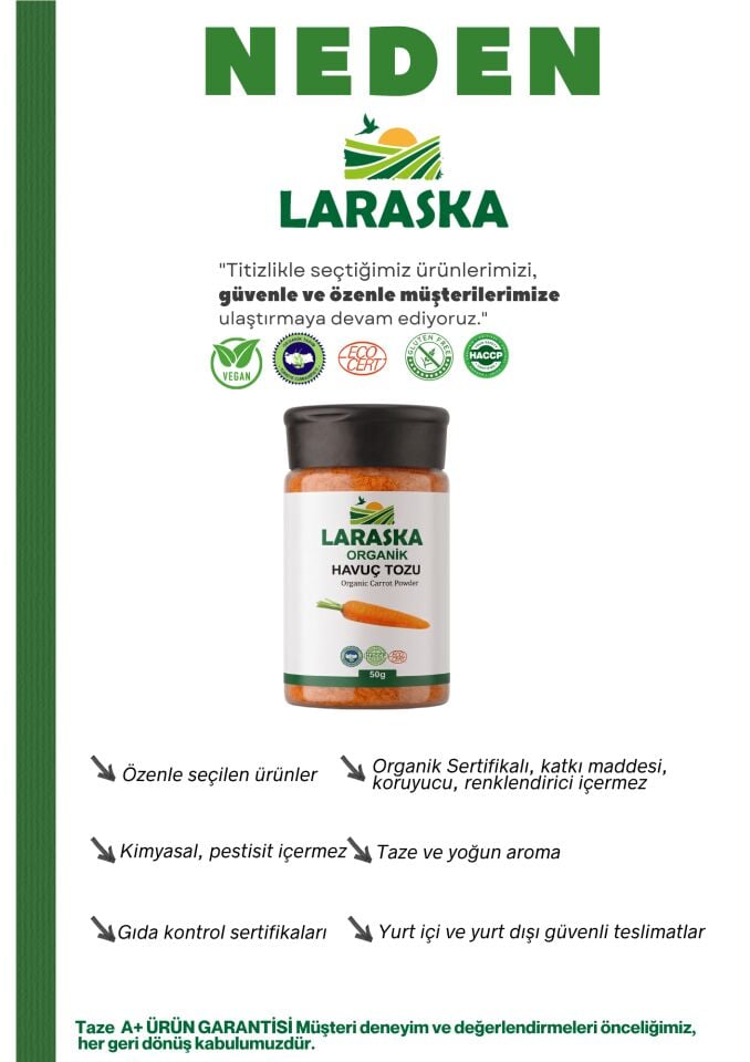 Organik Havuç Tozu 100g Organic Carrot Powder